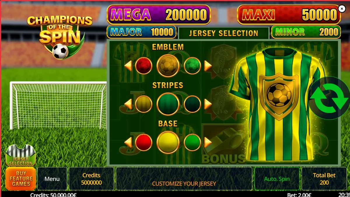Tampilan visual slot Champion of The Spin dengan tema stadion sepak bola yang megah.